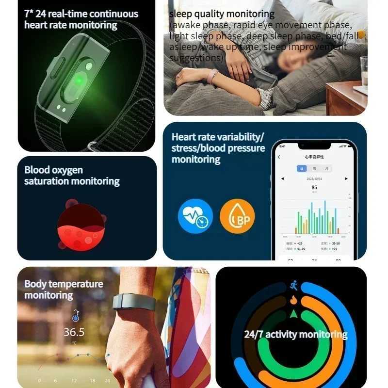 Smart Bracelet Blood Pressure Monitor Pedeter Sports Fitness Electronic Watch Mens Wristband Wen Tracker IP68 Y241114 Y241119