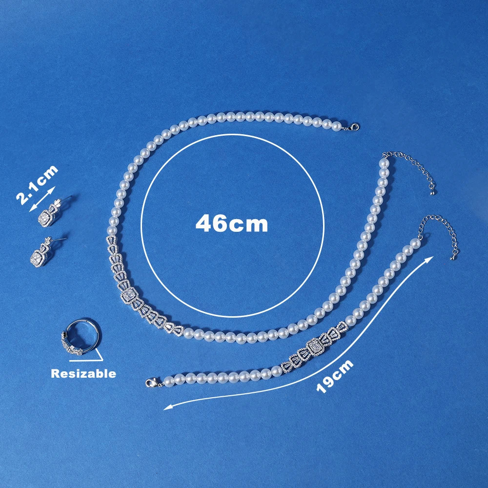 019978 Elegant Pearl Necklace Set Womens Cubic Zirconia Party Engagement Wedding Jewelry Set Dress Set Fashion Accessories 241115