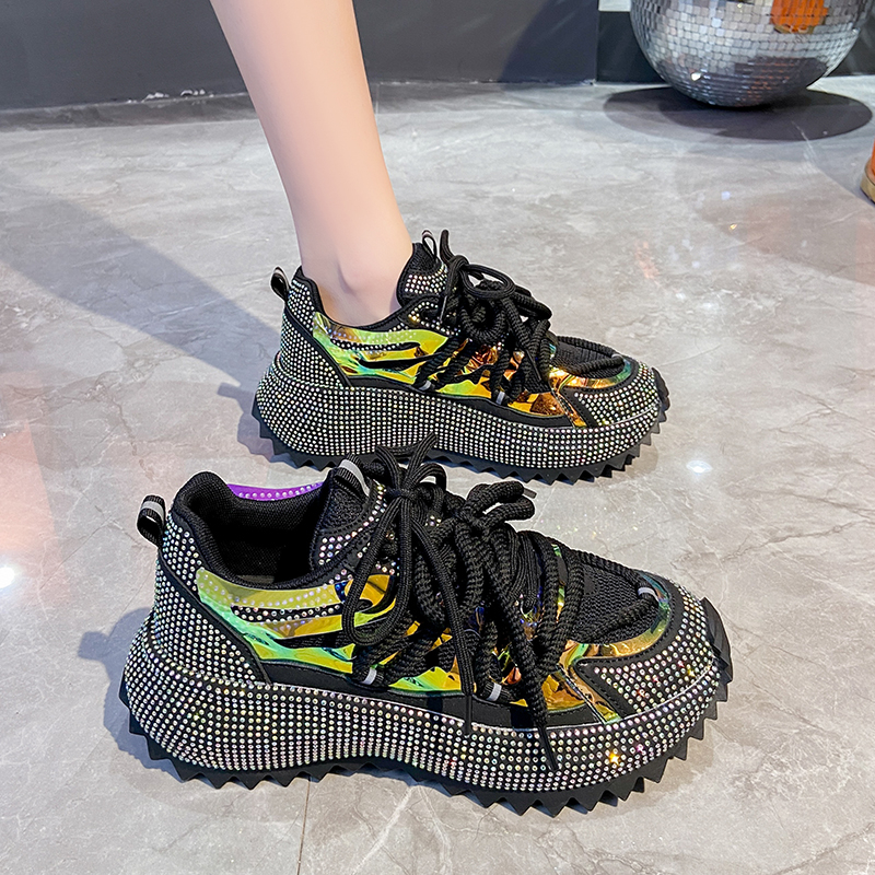 2025 New Women's Cross Lace up Thick Bottom Casual Fashion Running Shoes Luxury Full Diamond Casual Shoes High Quality Designer Sports Shoes Shin