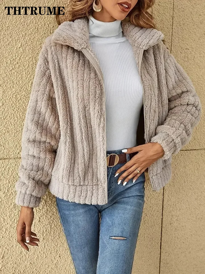 Autumn Winter Women Warm Jacket Fashion Solid Color Lapel 2024 Elegant Coats Casual Communte Holiday Outerwears Lady Jackets 241115