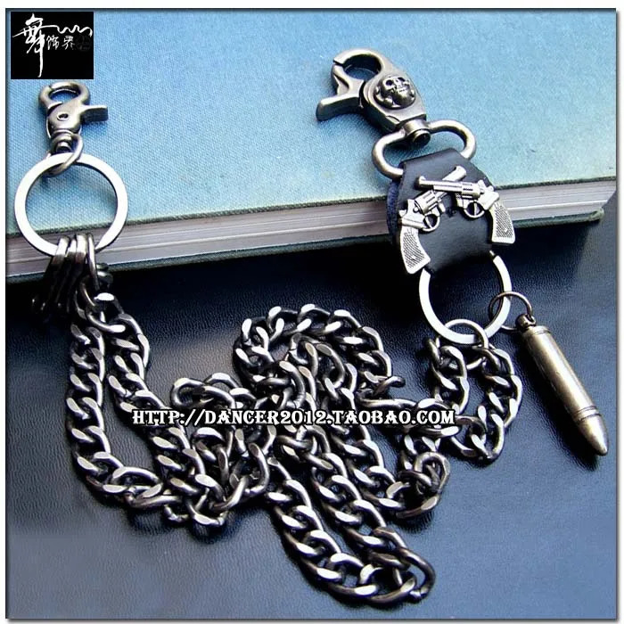 Hip hop mens skeleton black gun metal wallet chain bicycle truck keychain punk wide waist jeans chain DR42 241115