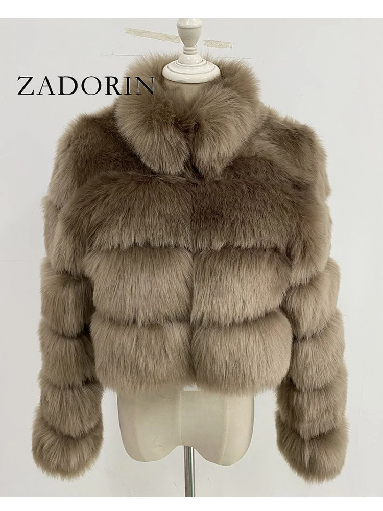 ZADORIN Fashion Short Winter Faux Fox Fur Coat Women Stand Fur Collar Thick Warm Furry Jacket Faux Fur Cropped Top 241115