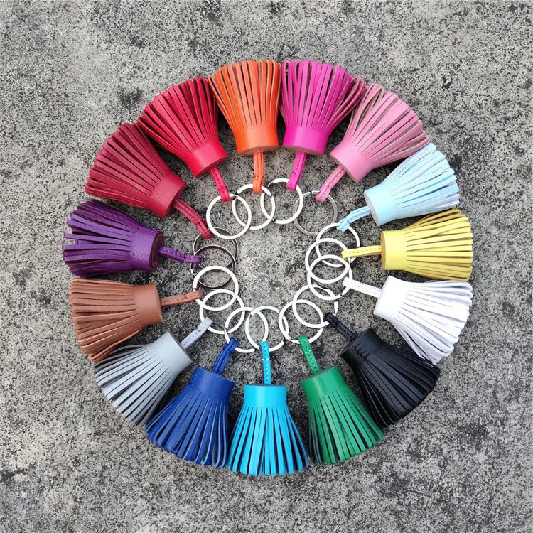 genuine natural leather tassel keychain car keychain keyring womens bag charm pendant girl 241114