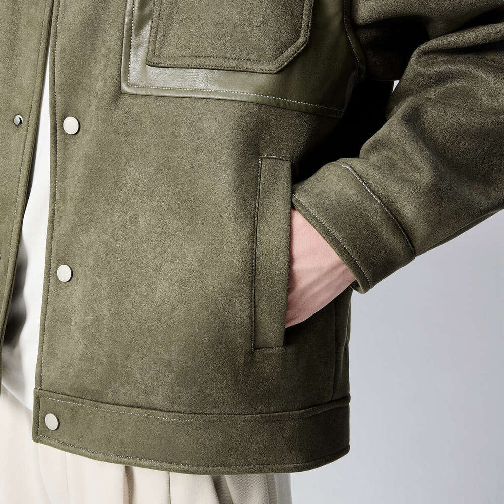 Mokaike Imitation Suede PU Splicing For Men, 2024 Autumn New Style, Simple Lapel Men's Jacket 81197