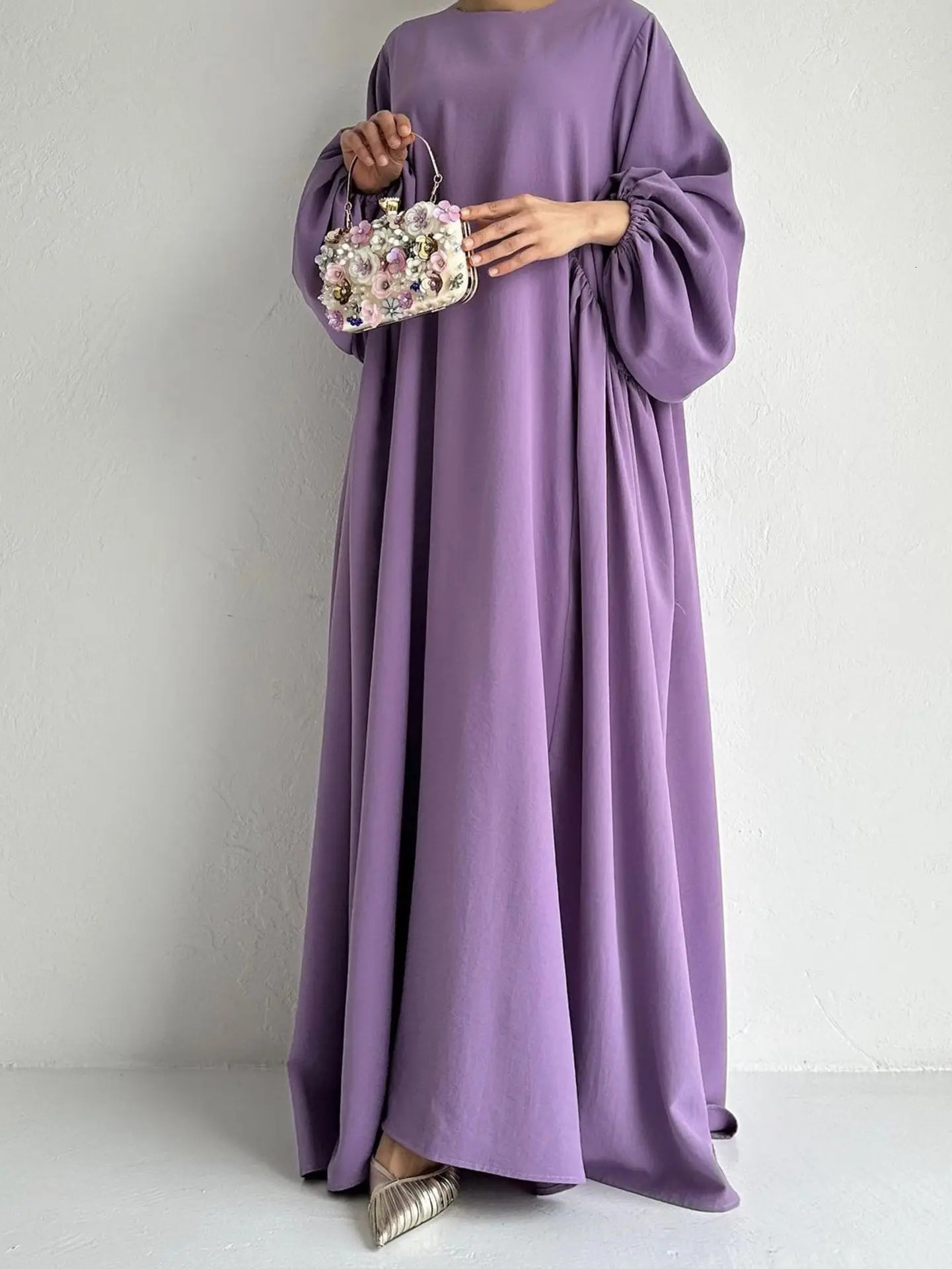 Womens Muslim Dress Simple Solid Abaya Ramadan Elegant Womens Casual Flat Long Dress Womens Humility Dress 241111
