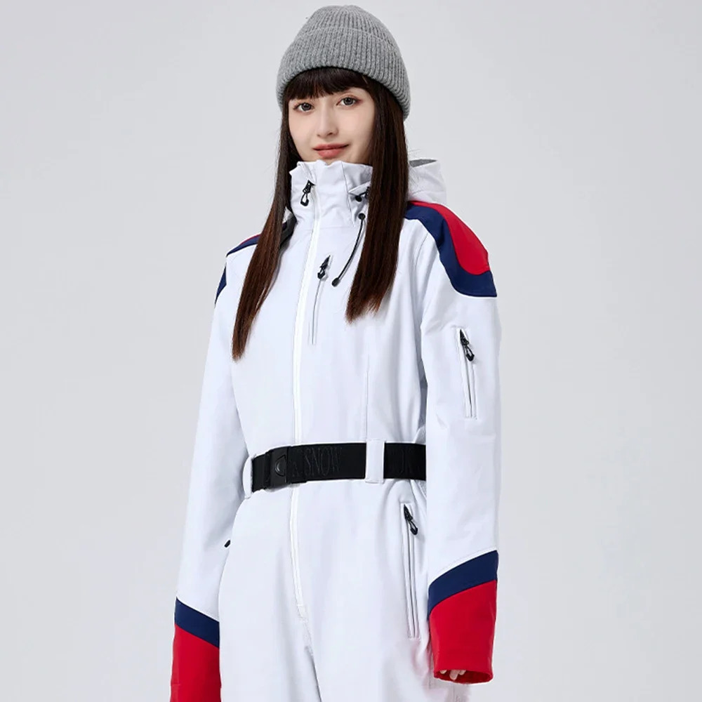 2025 New Slim Fit Ski Jumpsuit Breathable Skiing Suits Winter Women Snowboard Overall Strap Tracuit Hooded Female Snow Clothes