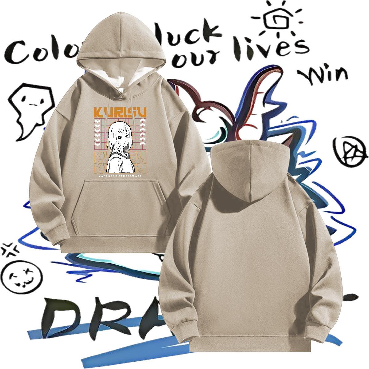 Brand Mens Hoodie Sweatshirt Anime Printing Street Warm Men Clothes Hoodie Hooded Collar Long Sleeves Floral Print Top Pullover Hoodie Thick Plush