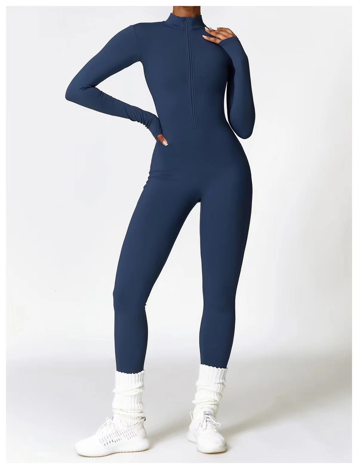 Winter Fleece Women's One-Piece Yoga Pants Long-Sleeved Warm Ski Overalls Outerwear High Elastic Cycg Bodybuilding Bodysuit