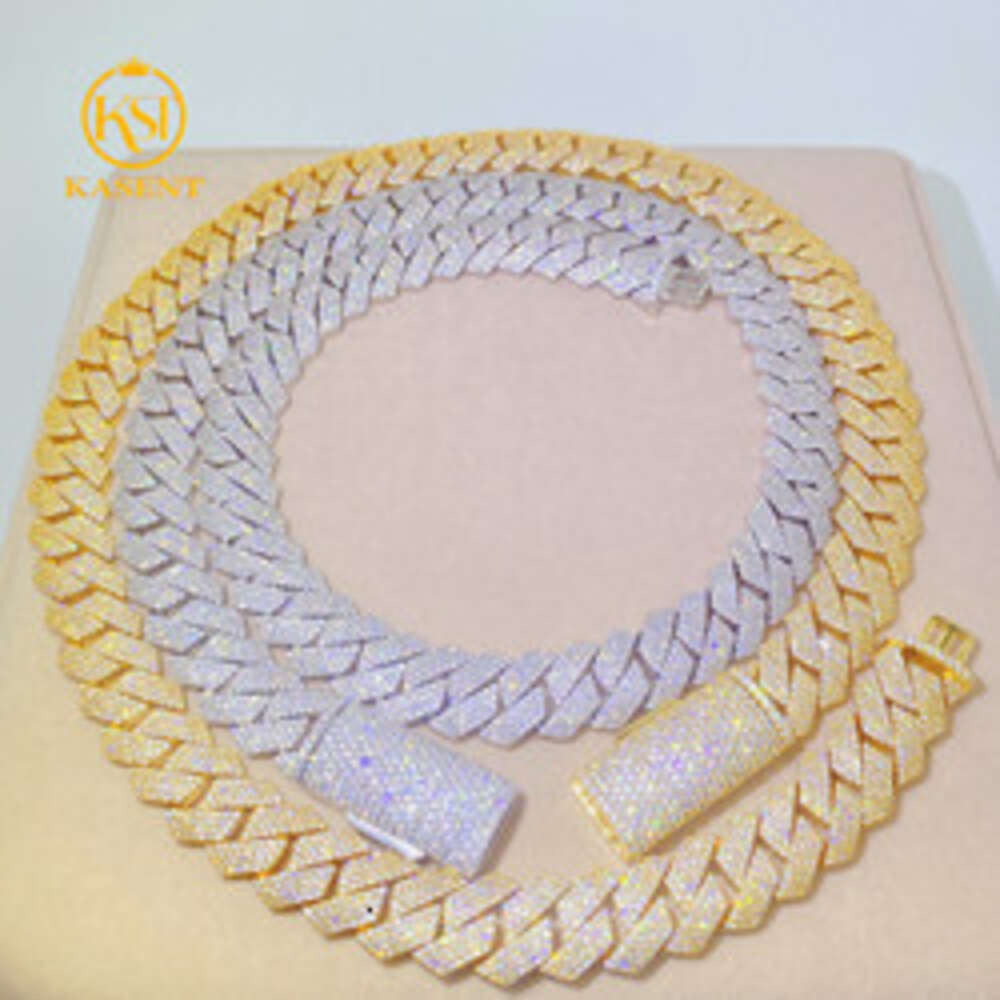 Moissanite Baguette Cuban Link Chain Necklace Customize S925 Sterling Silver 15mm 18mm Gift Box Jewelry Hiphop