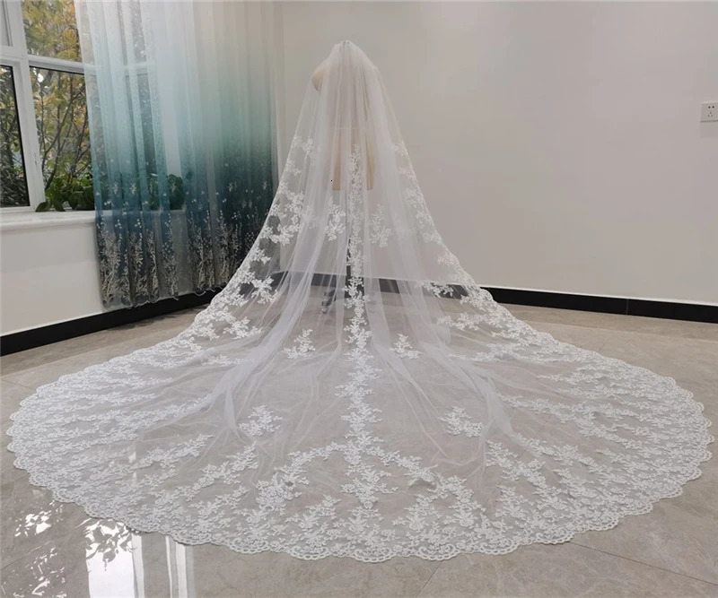 Pattern Cathedral Length Bridal Veil Lace Veil Wide Veil 1-Layer Wedding Veil Metal Comb Realistic Po 241115