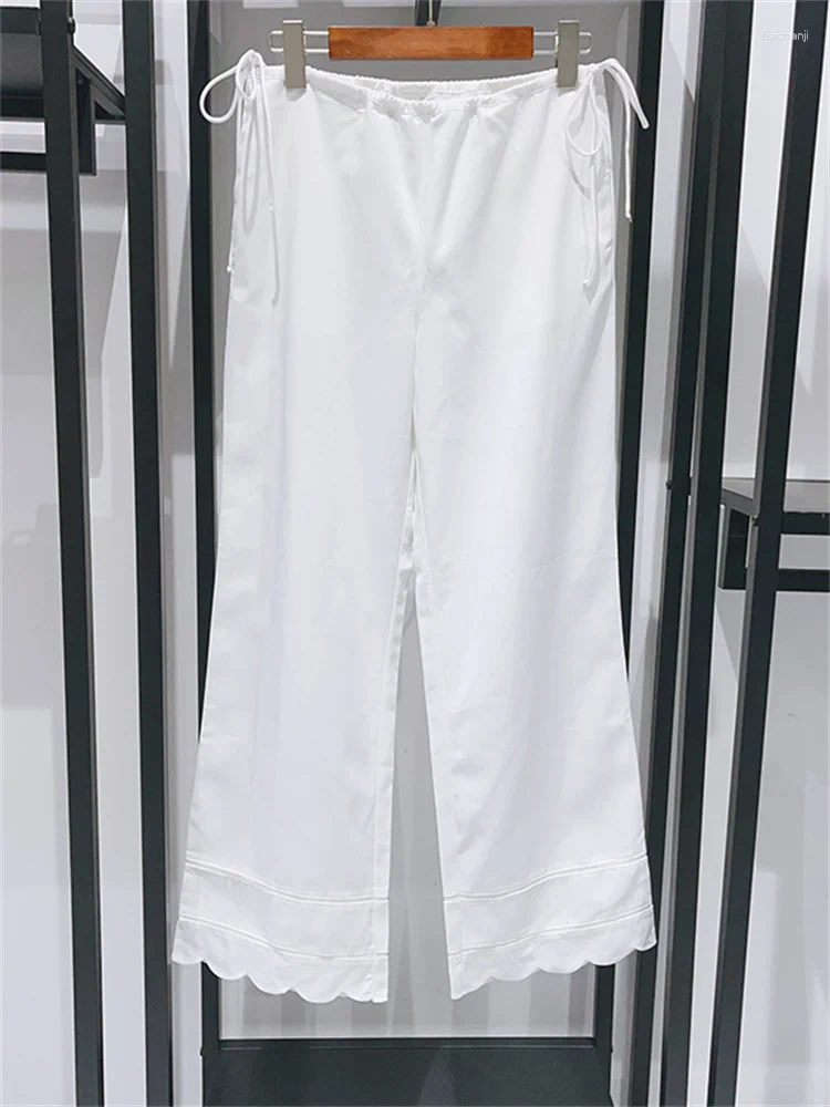 Womens Two Piece Pants Lady Flowers Hollow Out White Camisole Or Lace-Up Loose Waist Halterneck Sleeveless Tank Tops Set 2024 Summer