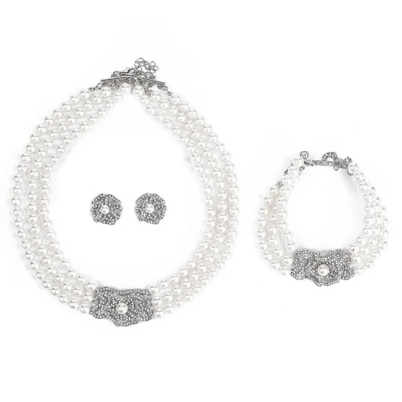 Freshwater Pearl Water Diamond Womens Necklace Earrings Bracelet 3-Piece er Wedding Charm Girl Jewelry Set 241115