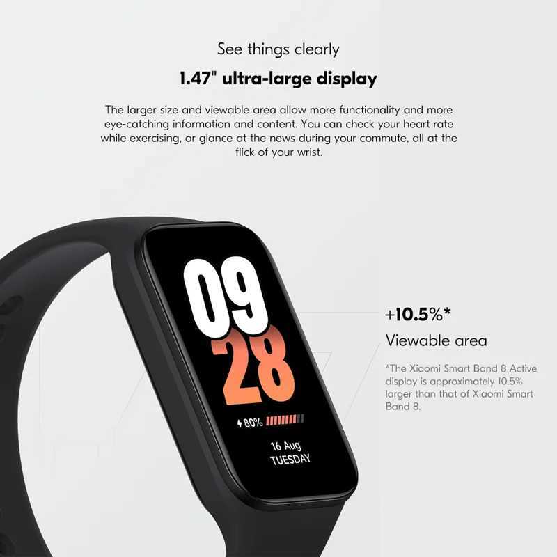 Xia Mi Band 8 Active Global Version Smart Bracelet 8 Color 1.47 LCD Display 50+Sports Mode Blood Oxygen Monitoring Wristband Y241114