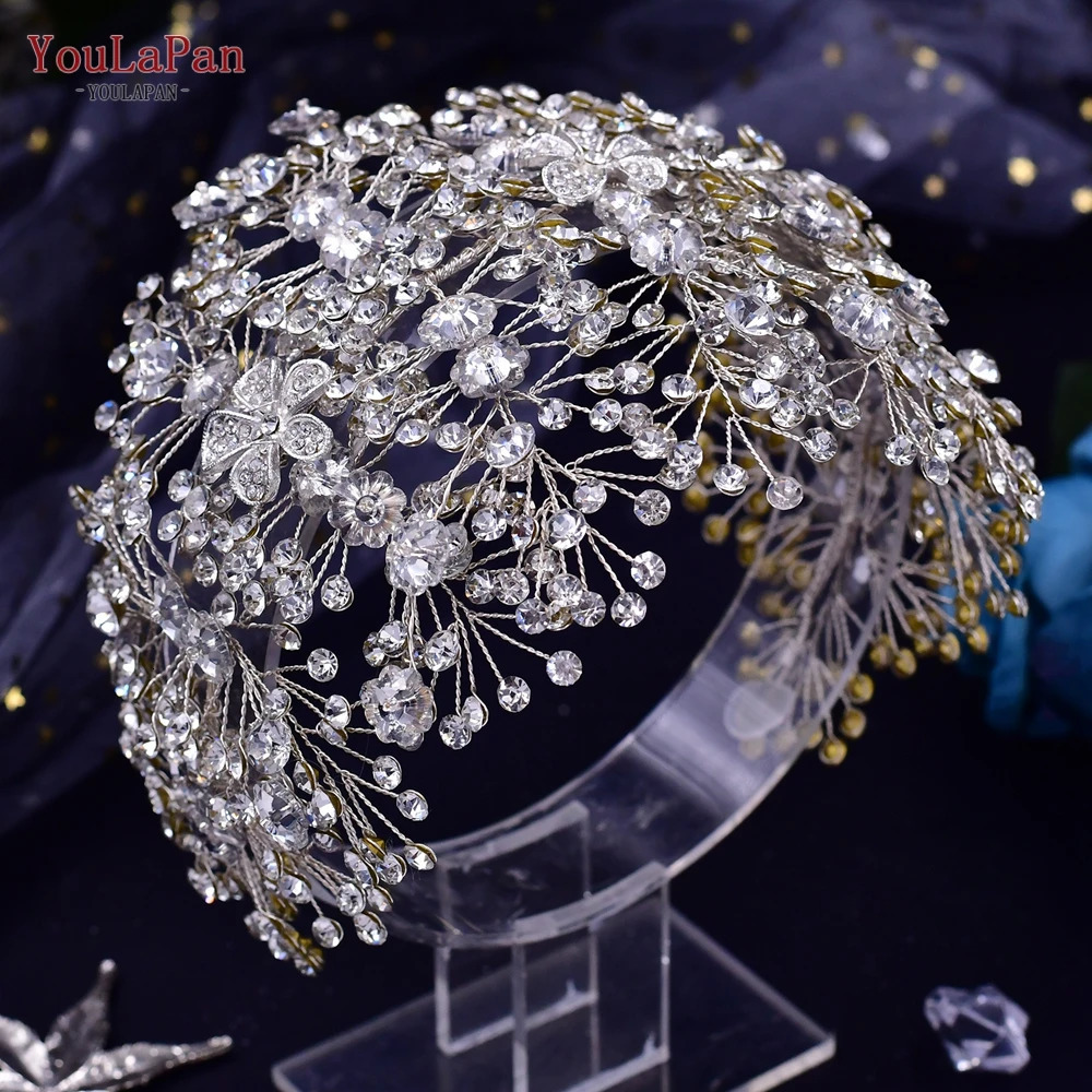 YouLaPan Diamond Bridal Headpiece with Earrings Set Bridal Headpiece Crystal Wedding Crown Headband Hair Accessories HP240 241115