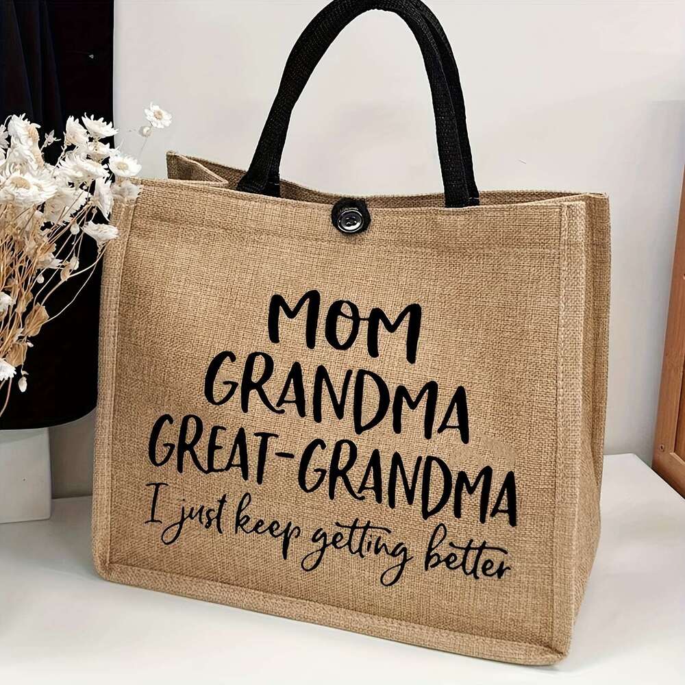 Trendy Letter Print Tote Bag Spacious Stylish Handbag Perfect Gift Moms & Grandmas - Durable, Versatile Design for Everyday Use