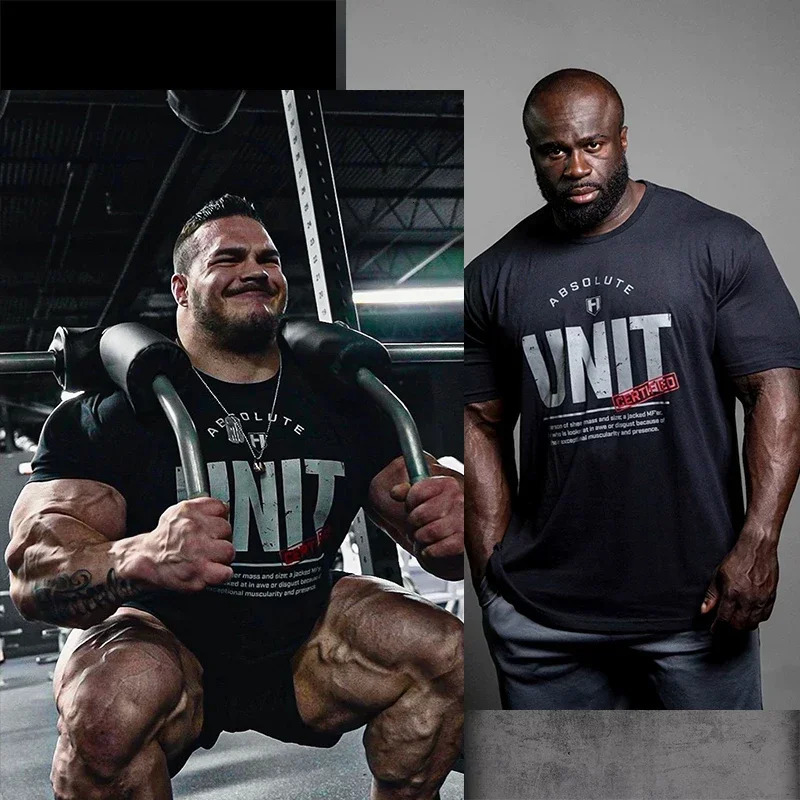 HOSSTILE Short Sleeved Fitness American Loose Muscle Tough Guy Top Breathable Sports Arnold Classic Tshirt Oversize Men Clothes 241114