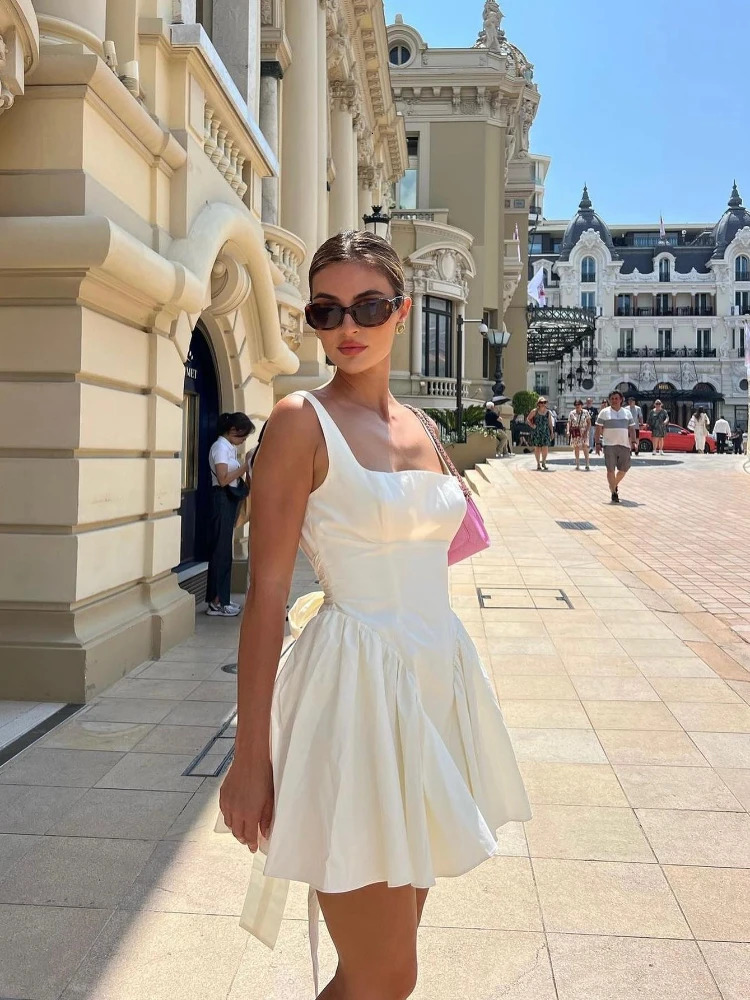 Oligai Summer Big Bow Elegant Backless Dress Sexy White Birthday Party Dresses Casual Holiday A Line Fluffy Womens Clothing 240415