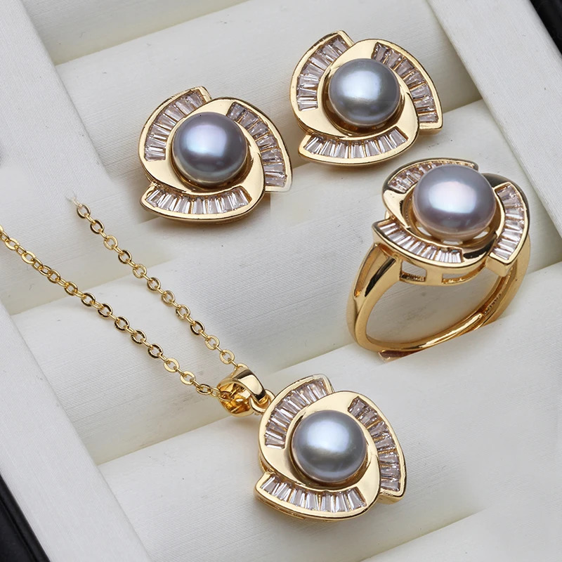 real pearl necklace and earring set 18K gold-plated elegant pearl set birthday mothers gift white 241115