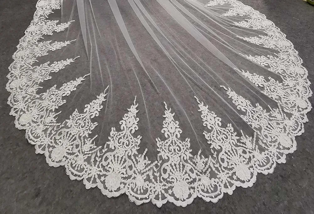Customized real po long lace bridal veil with comb 3.5m 1-layer cathedral white Iovry wedding veil wedding accessories 241115