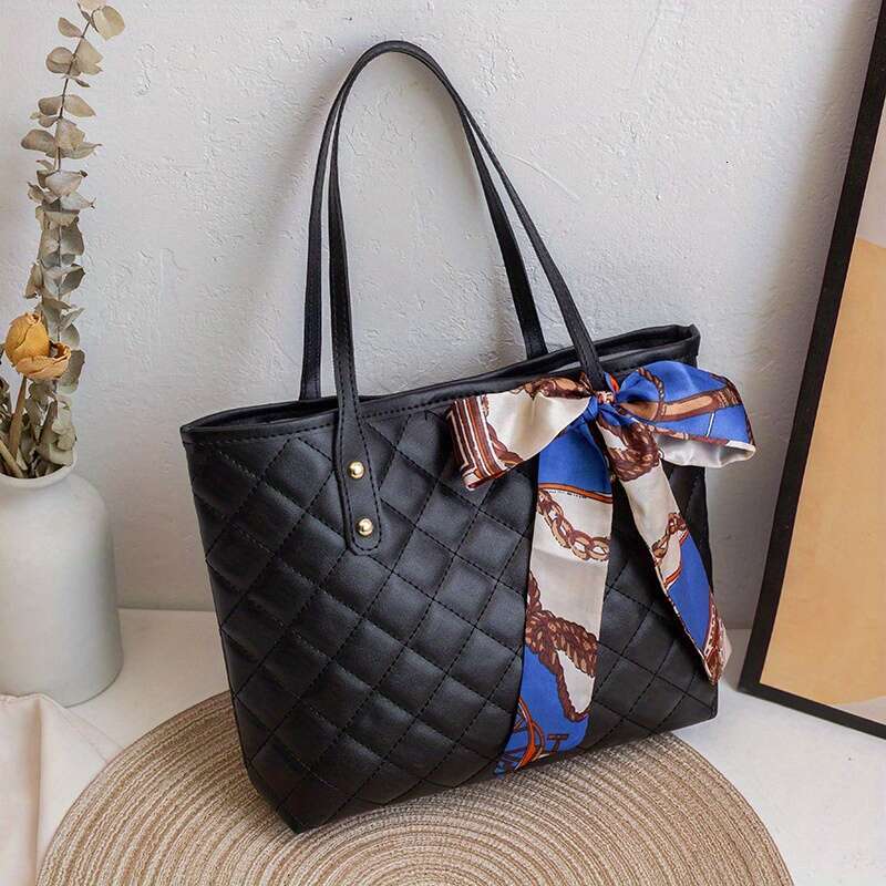 Large Capacity Underarm Women'S Fashion Tote Stylish Simple Silk Scarf Handbag Dia Embroidery Bag