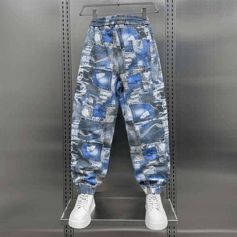 Blue Casual Jeans Fashion Plaid Trousers Outdoor Jogger Pants High Quality Brand Men Clothing