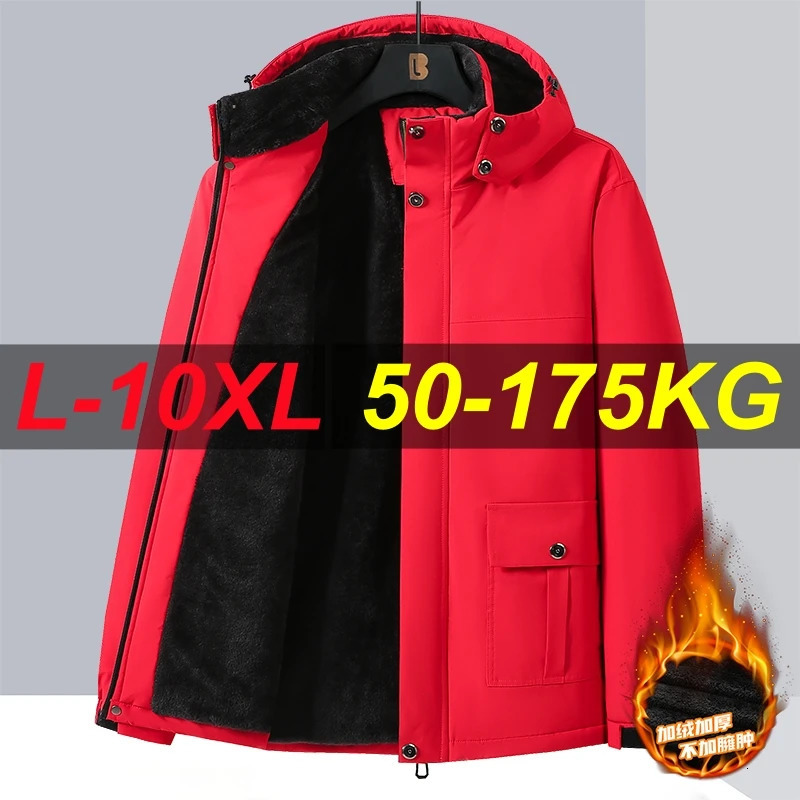10xl 9xl Winter Men Parka Coats Fleece Waterproof Warm Plus Size 6XL 7XL 8XL Oversize Thicken Hooded Jackets Loose Windbreaker 241115