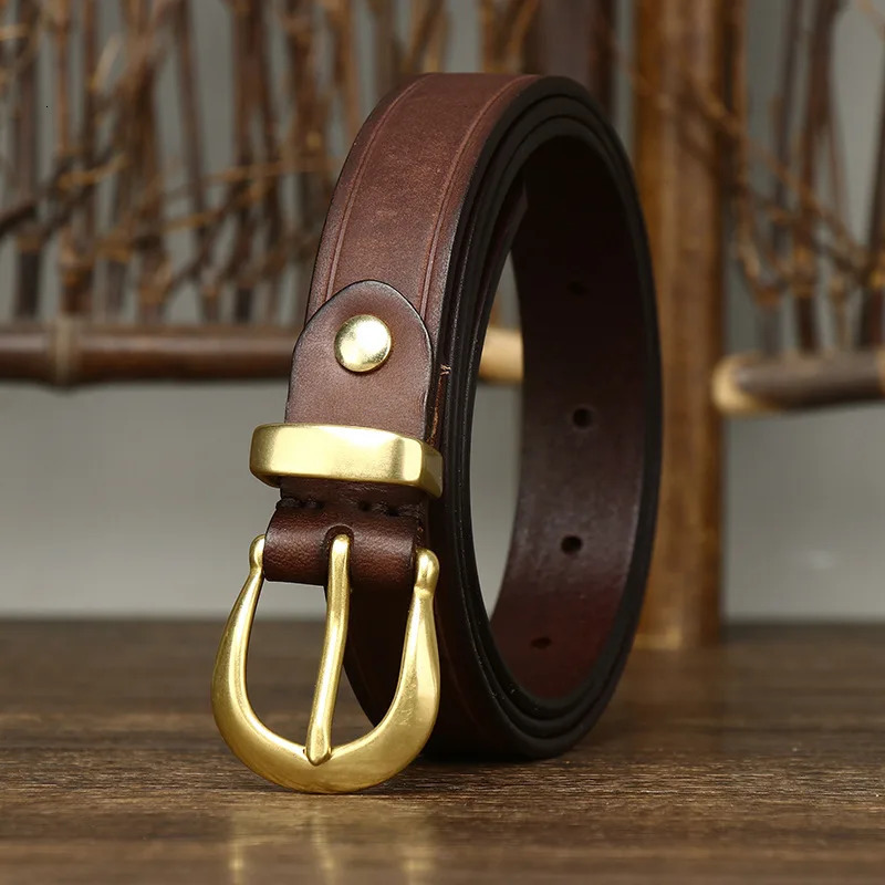 2.4cm copper buckle high-quality denim leather genuine leather womens belt womens belt simple waist belt 241115