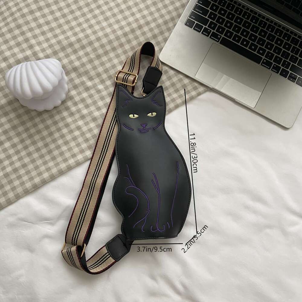 Balck Cat Shaped Crossbody Vintage Animal Sg Bag, Cute Cartoon Shoulder Bag