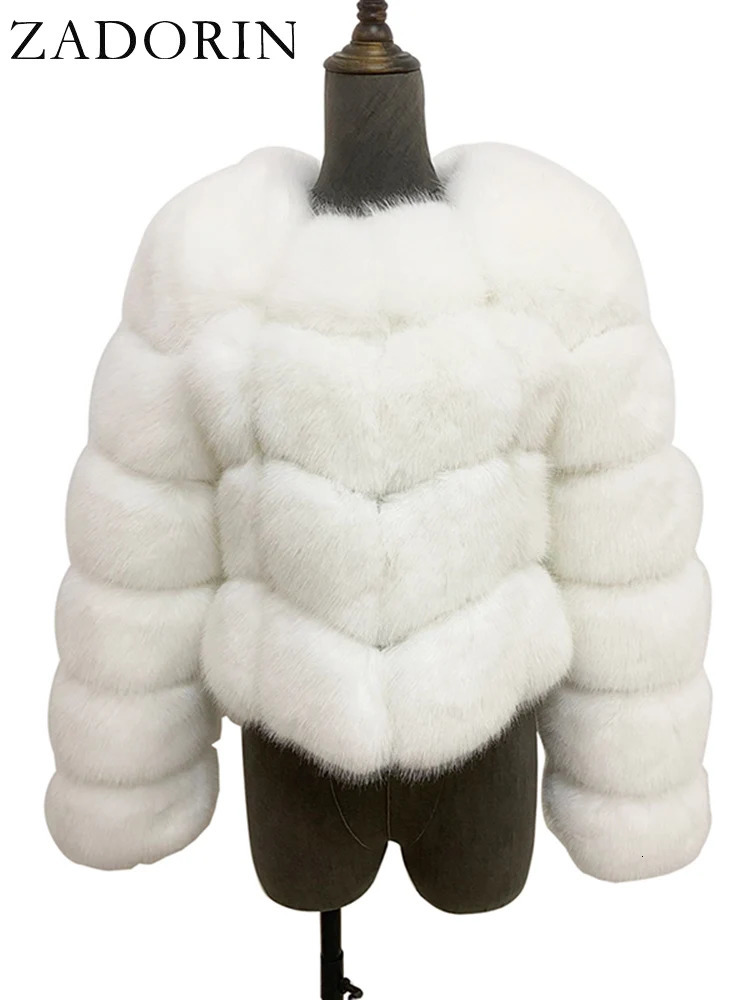 ZADORIN Faux Fur Coats Cropped Top For Women Jacket Winter 2024 Coat Fluffy White Tops 241115
