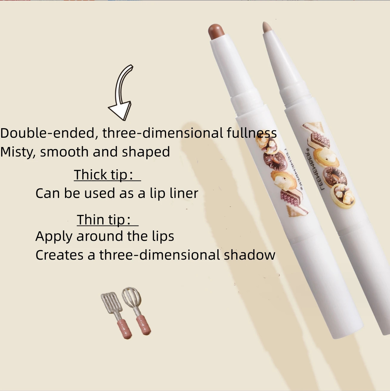 LEEMEMBER Lip Liner Bear Bakery Collection Lipstick Pencil Natural Coverage And Change Lip Color Double-Ended Lip Makeup 240412