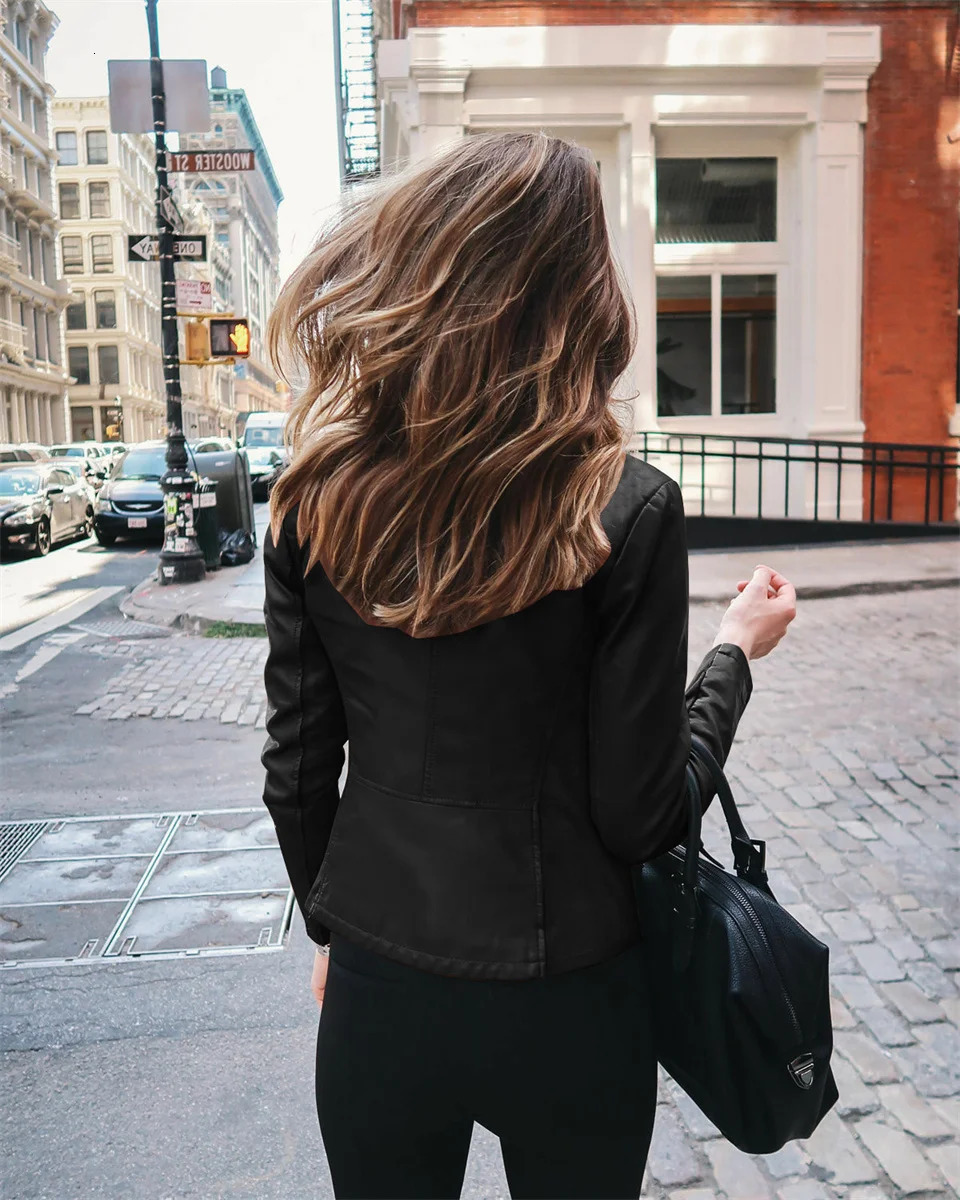 Vintage Women PU Leather Bomber Jacket Fashion Casual Autumn Winter Zipper Windbreaker Streetwear Female Blazer Y2K Clothes 241115