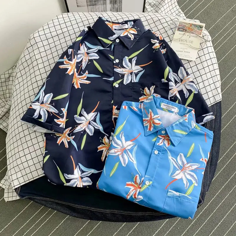 Morning Glory Printed Hawaiian Beach Shirt for Men Summer Short Sleeve 3XL Aloha Shirts Mens Holiday Vacation Clothing Chemise 240415