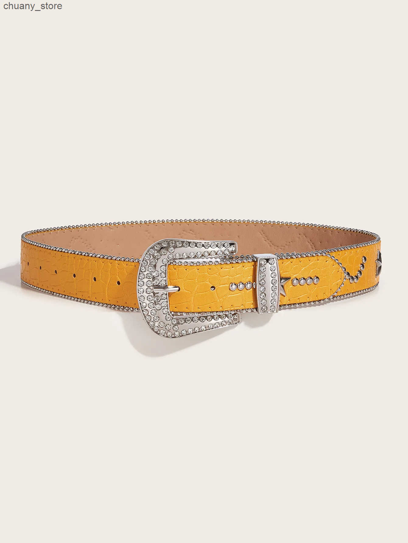 Belts 1pc Mens Yellow Punk Rock Y2K Style Star Rhinestone Studded Buckle Belt Versatile Accessory For Daily Wear With Jeans L240910