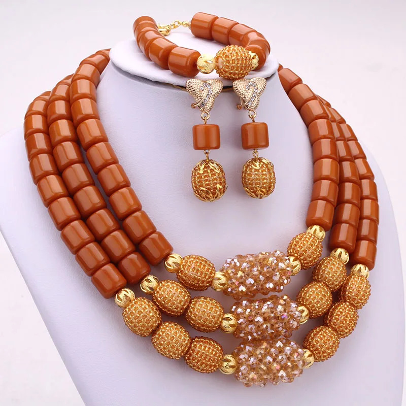 Dudo 10 color 3-layer artificial coral beads African Nigeria wedding jewelry set 241115