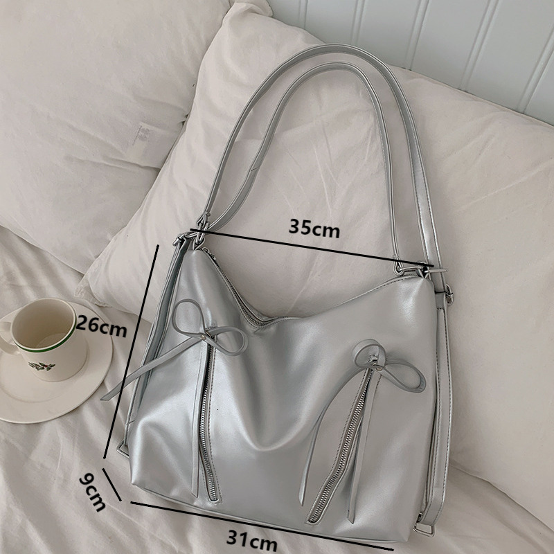 Korean New Bow Knot Backpack Sweet Shoulder Bag For Women Fashion Y2k PU Leather Tote Bags Causal Large Capacity Female Handbags