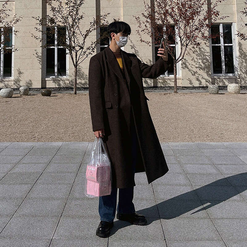 MYQ Coat Men's Mid To Long Autumn Winter Korean Version Loose And Luxurious Thick Woolen Windbreaker Jacket