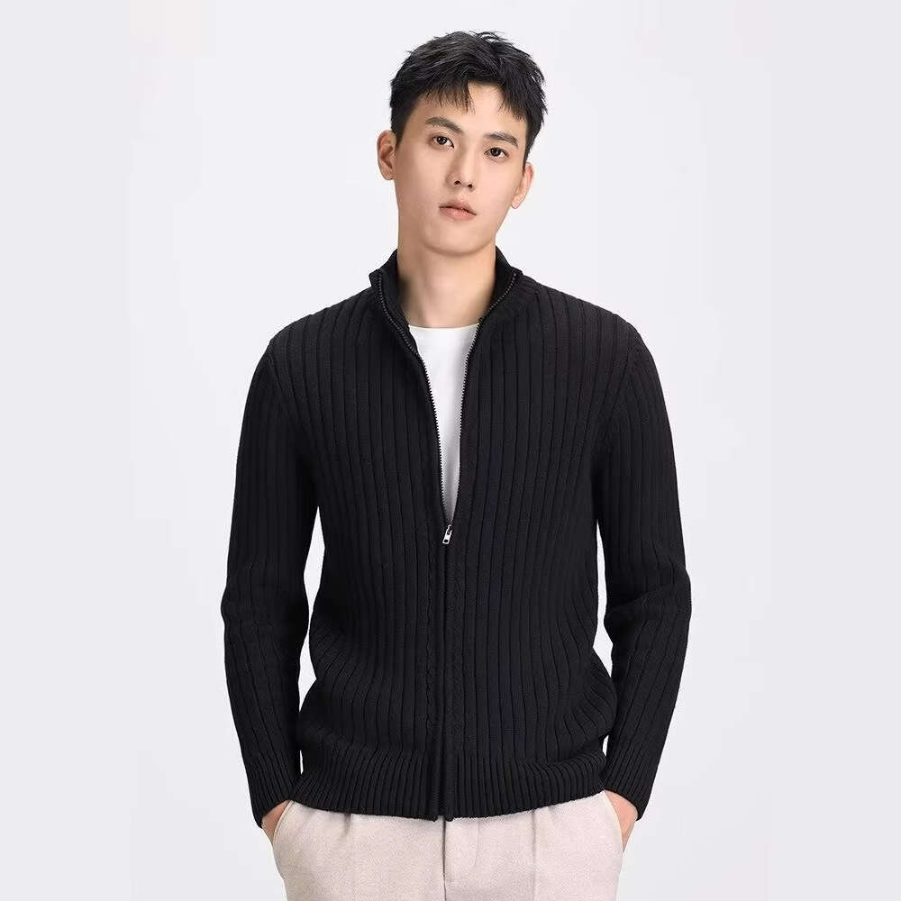 Stand Up Collar Knitted Cardigan Korean Version Slim Fit Jacket Men's Workplace Autumn And Winter Warm Woolen Sweater Gentleman Style