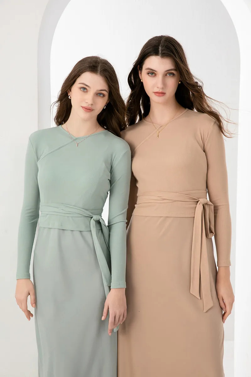 AS 2024 woman clothing high Strectch ribbing closedfit wrap tops Matte Satin dress Maxi Ankle Floor Length matching sets 240402