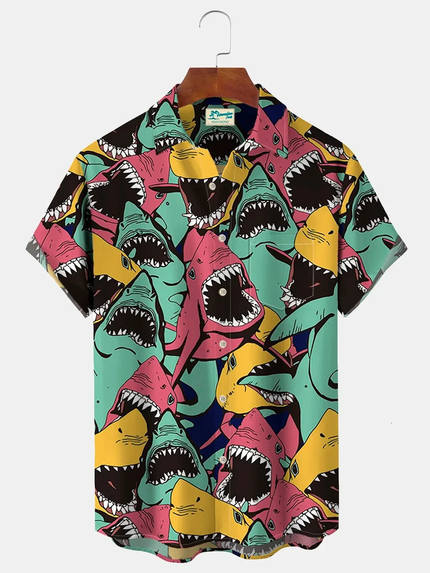 Beach Hawaiian Casual Mens Shirts Outdoor Street Daily Fall Turndown Short Sleeve Fashion Buttoned Shirt for Boys 240415