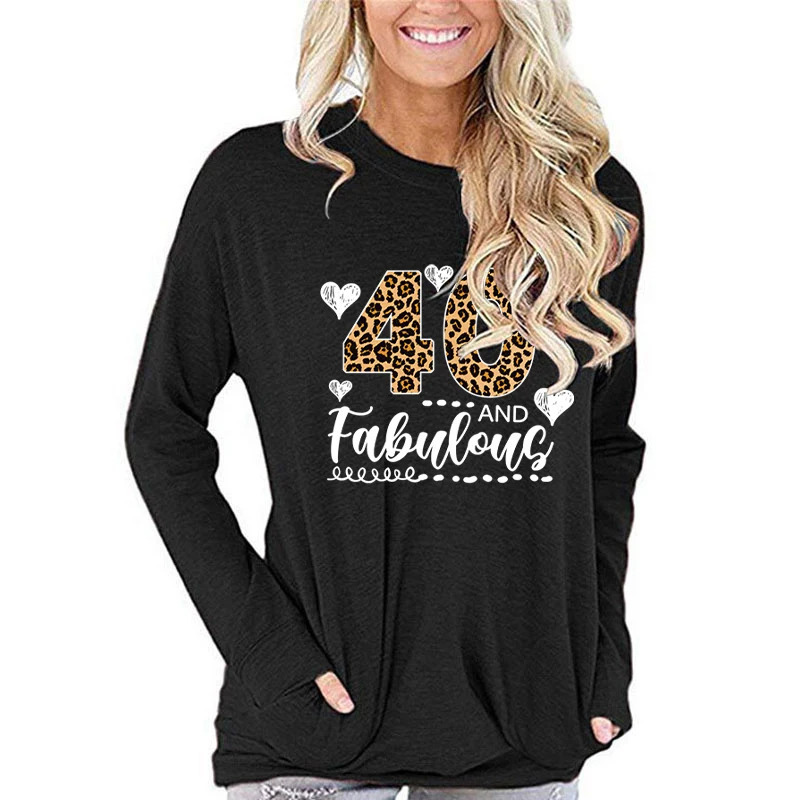 40th Birthday Shirt for Women Leopard 50 and Fabulous Graphic Long Sleeve Tshirts Lover Gift Classic Retro Fall Clothes 241115