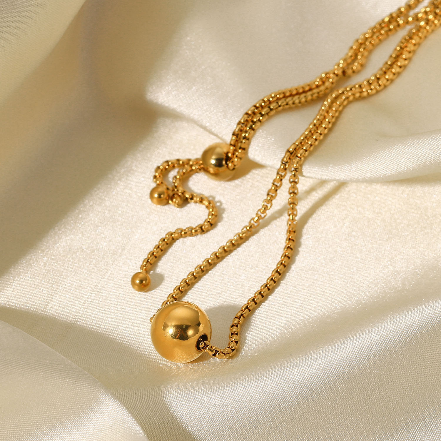 INS Minimalist Style Gold Ball Pendant Necklace Box Chain Pull-out 18K Gold Stainless Steel Necklace for Women Personalized Jewelry
