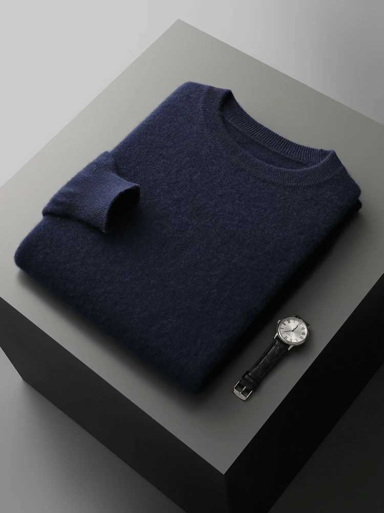 100% Merino Wool Mens O-Neck Long Slve Pullover Sweater Spring Autumn Smart Casual Pure Color Jumper Cashmere Knitwear TopsC241114