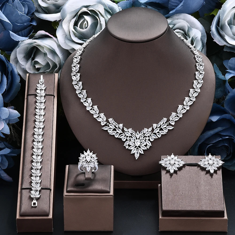 4-piece bridal wedding jewelry set for 2024 womens wedding accessories water droplet jewelry set necklace and earring set 241115