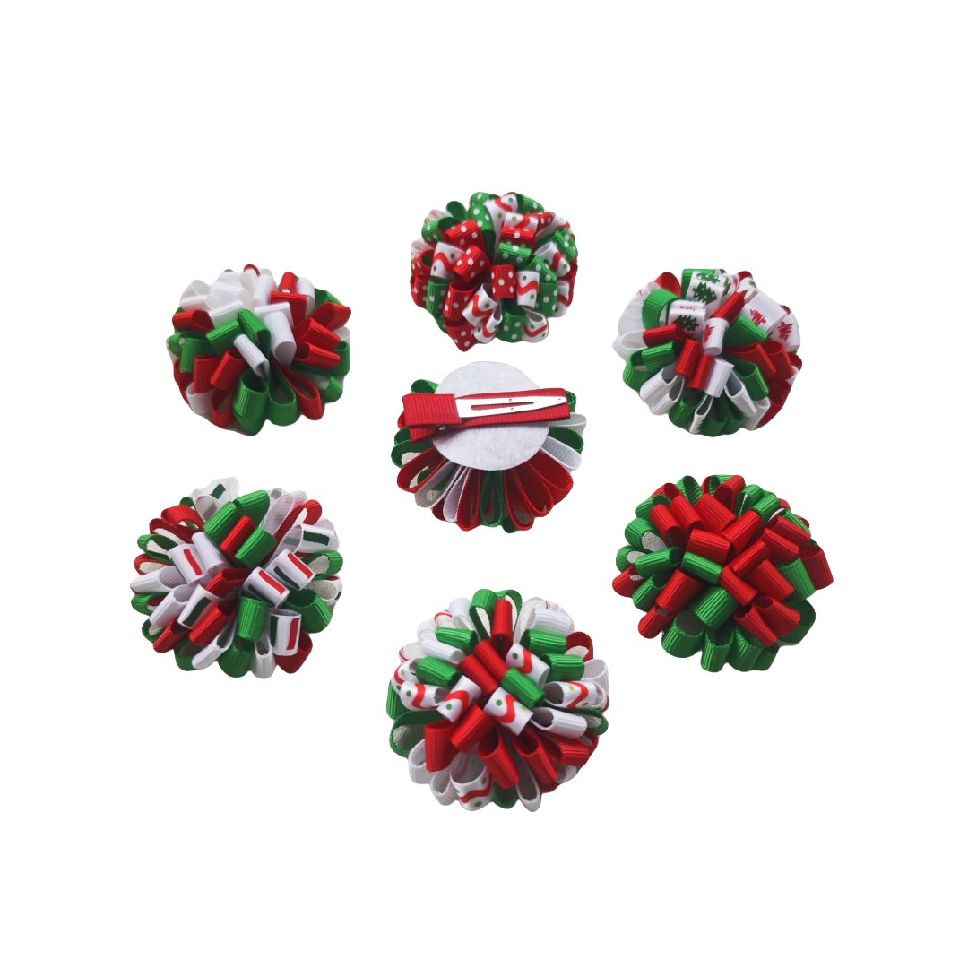 Christmas 2 Inch Loopy Round Ball Bow Clip Bowknot Xmas Accessories Kids Girls Baby Elastic Hair Bands Bobbles Headband Headwear Boutique Top Tiaras 5