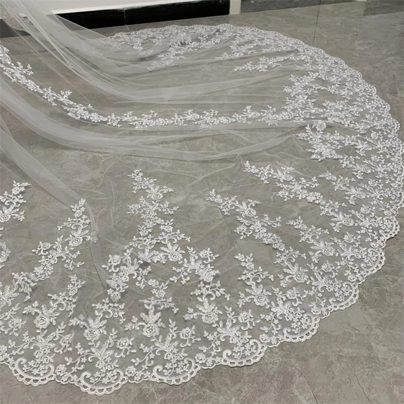 Pattern Cathedral Length Bridal Veil Lace Veil Wide Veil 1-Layer Wedding Veil Metal Comb Realistic Po 241115