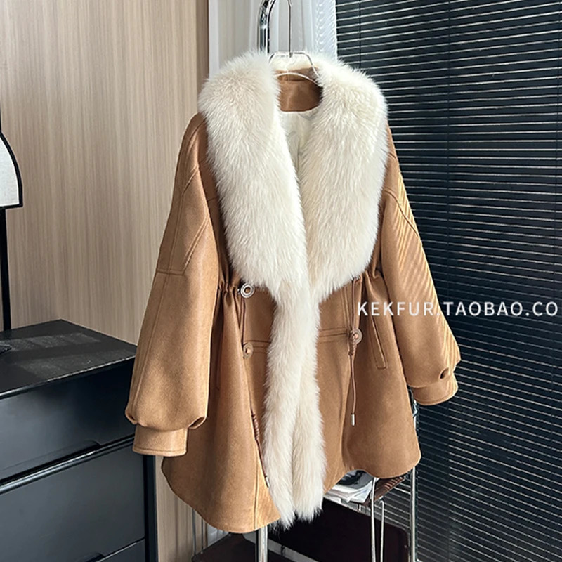 2024 Winter Women Long 80CM White Duck Down Jackets 100 Natural Oversized Collar Suede Fashion Casual Windproof Coats 241115