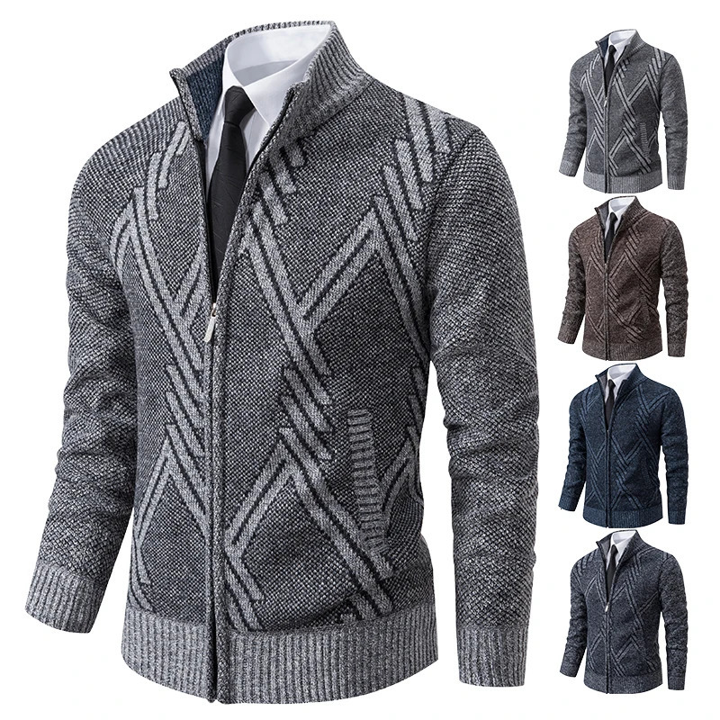 Mens knitted cardigan wool sweater autumn winter mens coat brown blue y button lining jacket 241115