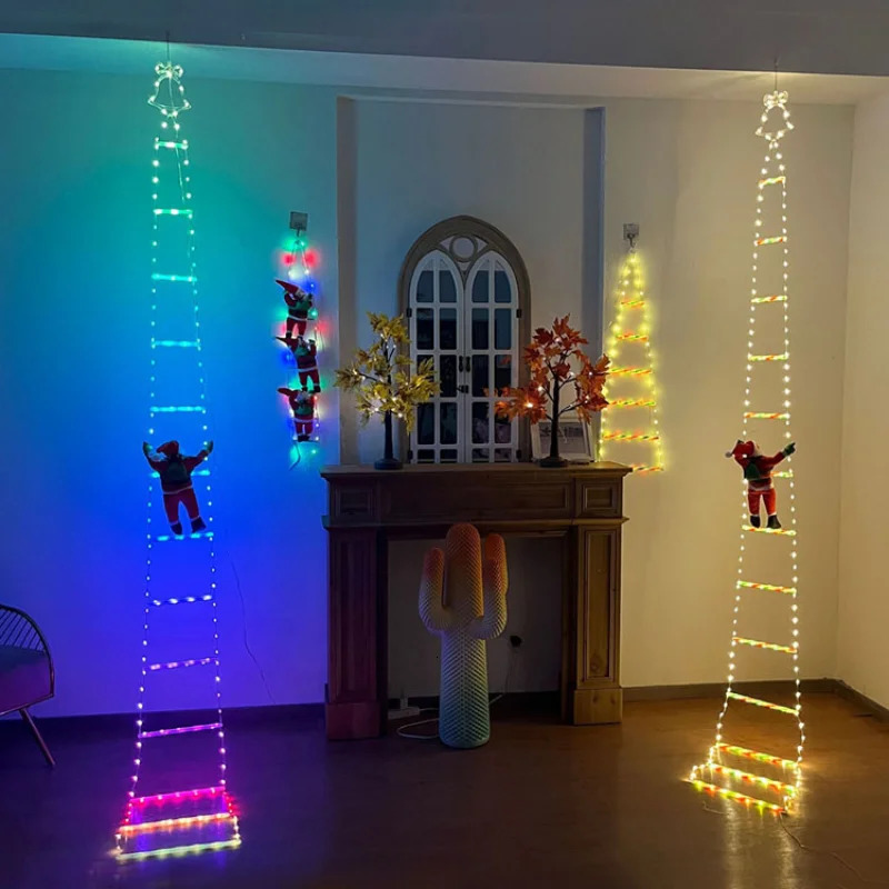 LED Christmas Decorations Fairy lamp LED Ladder Lamp with Climbing Santa Claus Home Outdoor Christmas Light Year Ornaments s 241114