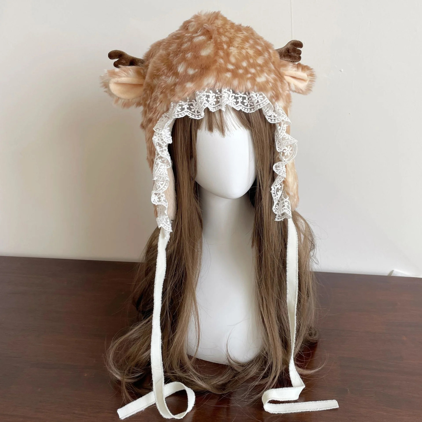 Kawaii Lace Winter Hat Faux Fur Plush Reindeer Furry Boots Socks Cover Cap Leg Warmers Performance Christmas Elk Hats 241115