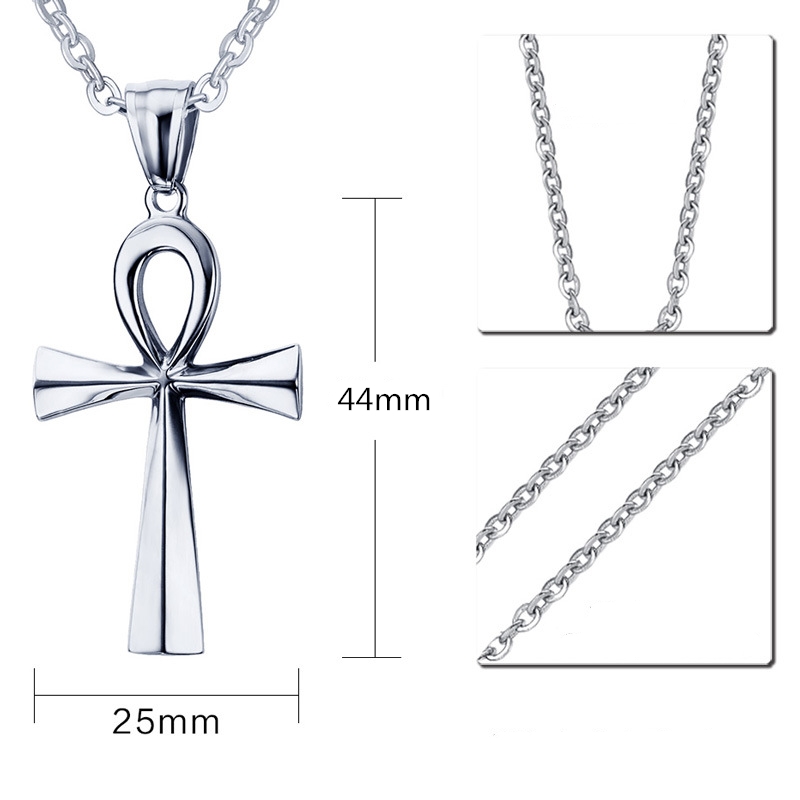10PCS Africa Anhe Egyptian Cross Necklace African Religious Amulet Pendant Ankh Crucifix Necklaces Stainless Steel Symbol of Life Cross Egypt Collar C